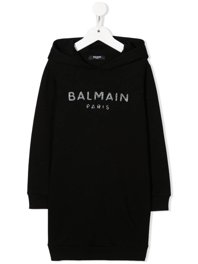 Balmain Kids Kapuzenkleid mit Logo-Print - Schwarz von Balmain Kids