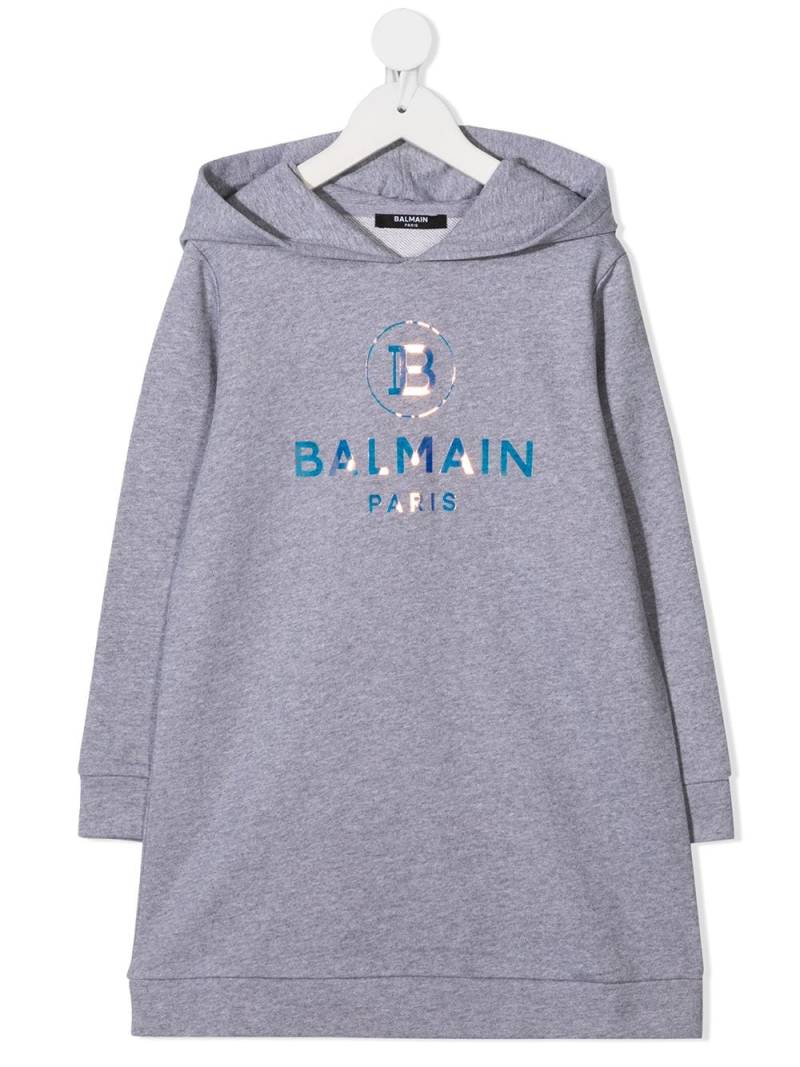 Balmain Kids Kapuzenkleid mit Logo-Print - Grau von Balmain Kids