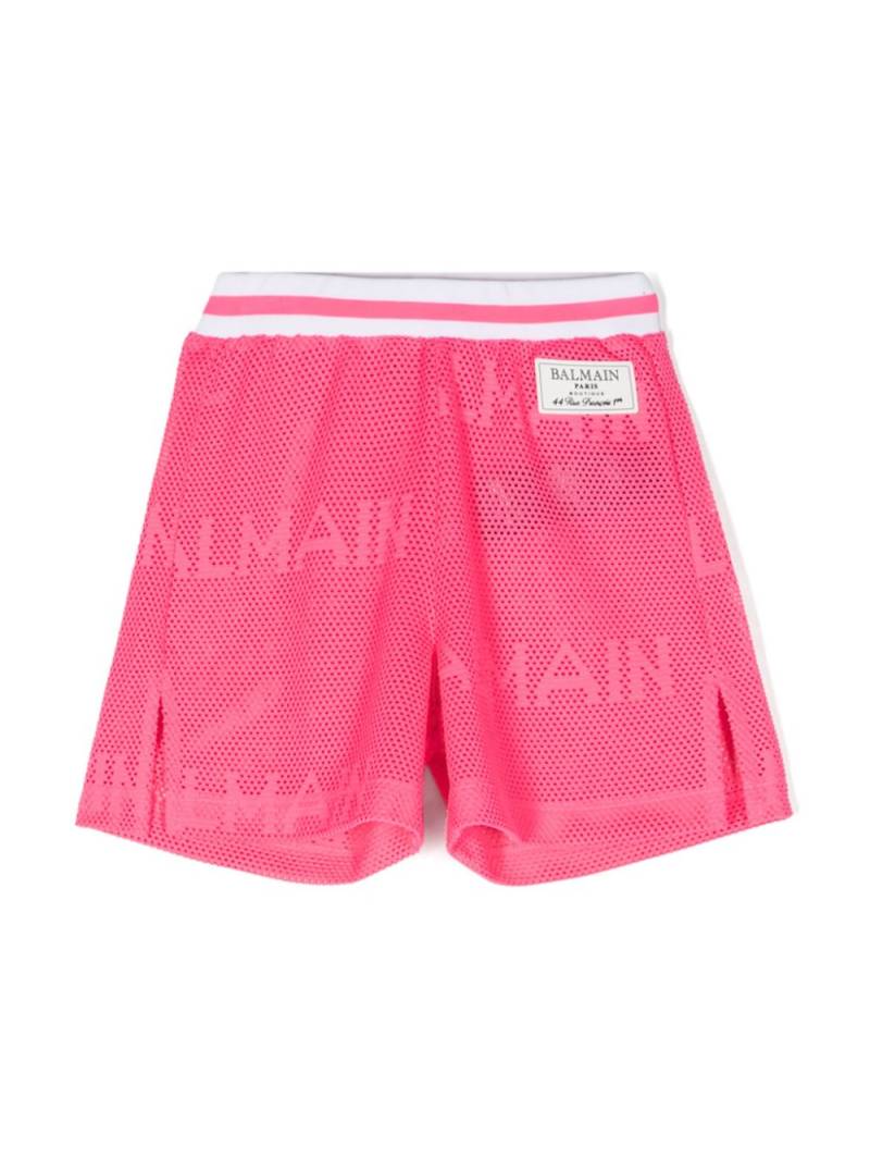 Balmain Kids Mesh-Shorts mit Logo-Patch - Rosa von Balmain Kids