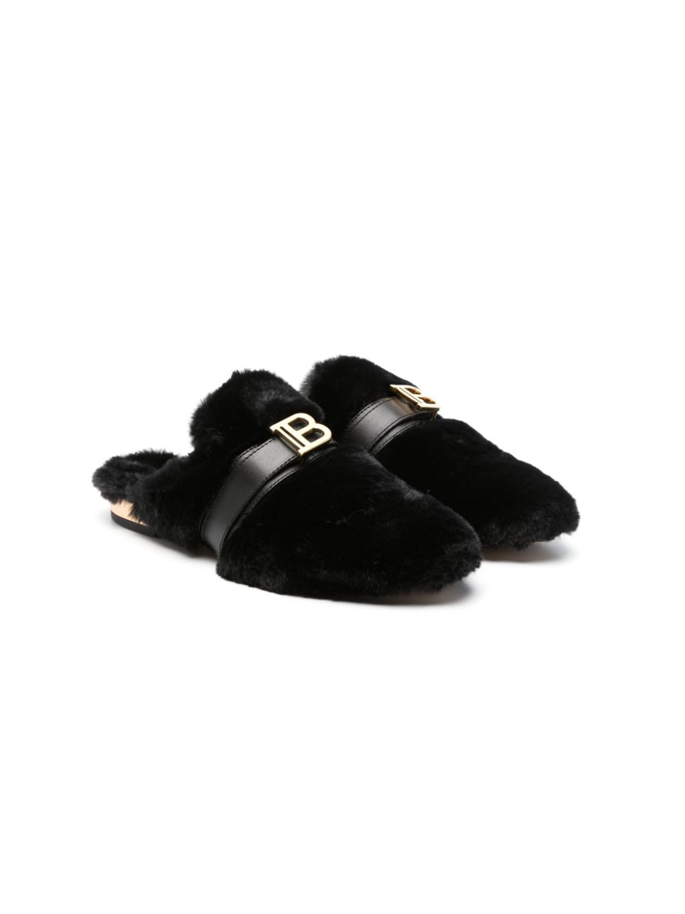 Balmain Kids Slipper mit Logo-Schild - Schwarz von Balmain Kids