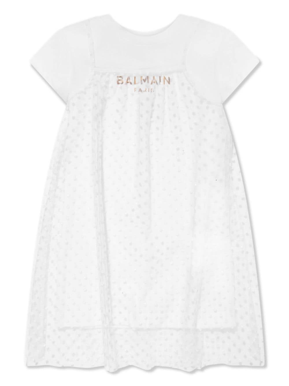 Balmain Kids T-Shirtkleid mit Point d'Esprit-Overlay - Weiß von Balmain Kids