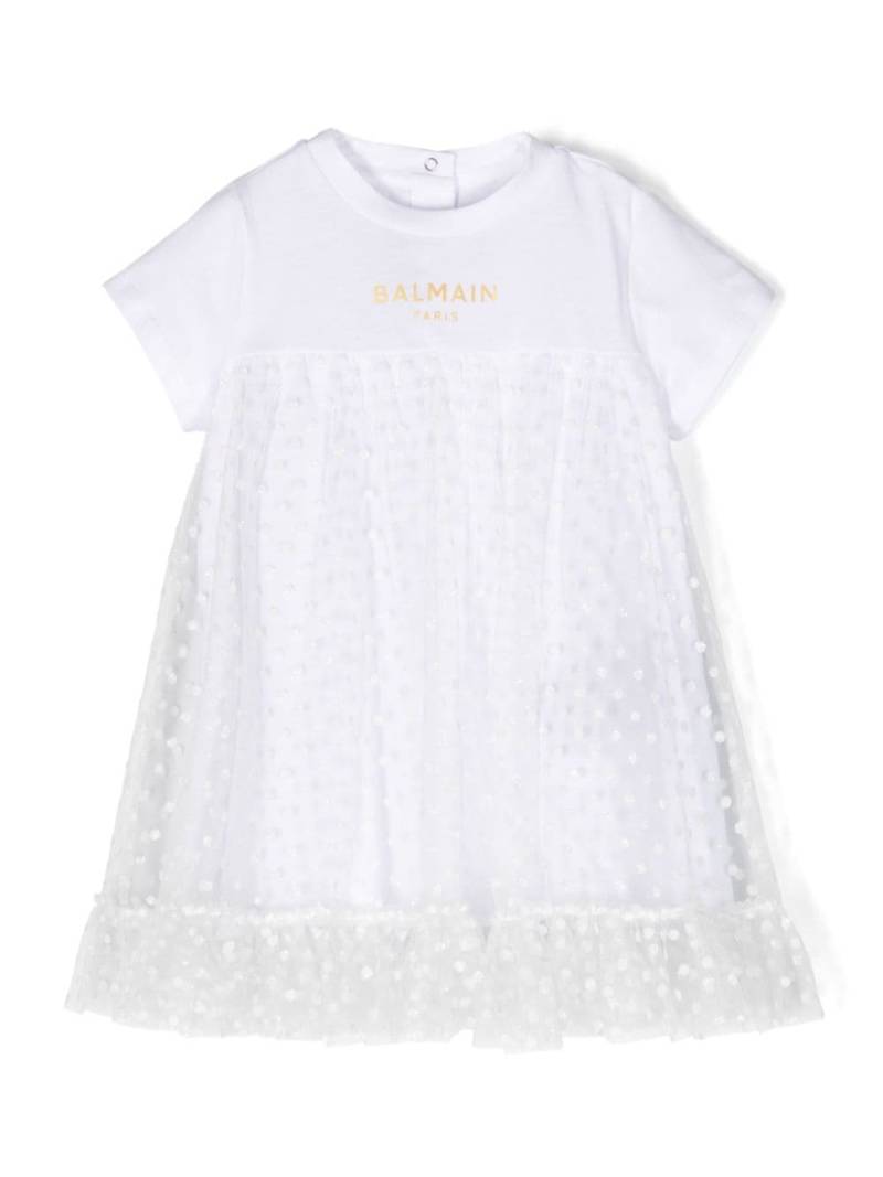 Balmain Kids Tüllkleid mit Polka Dot-Applikation - Weiß von Balmain Kids