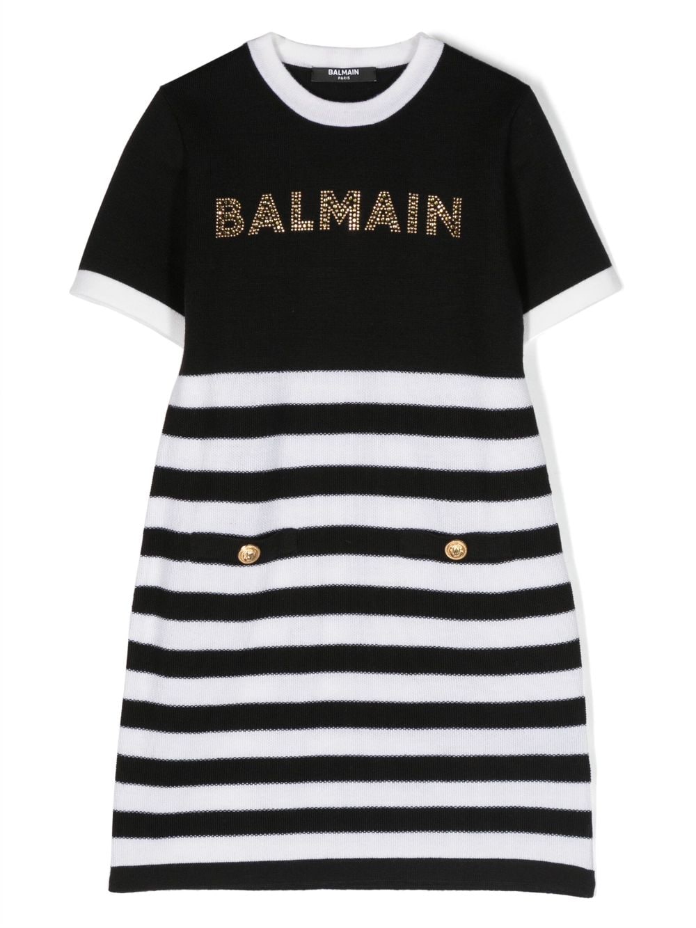 Balmain Kids Gestreiftes Kleid mit Kristallen - Schwarz von Balmain Kids