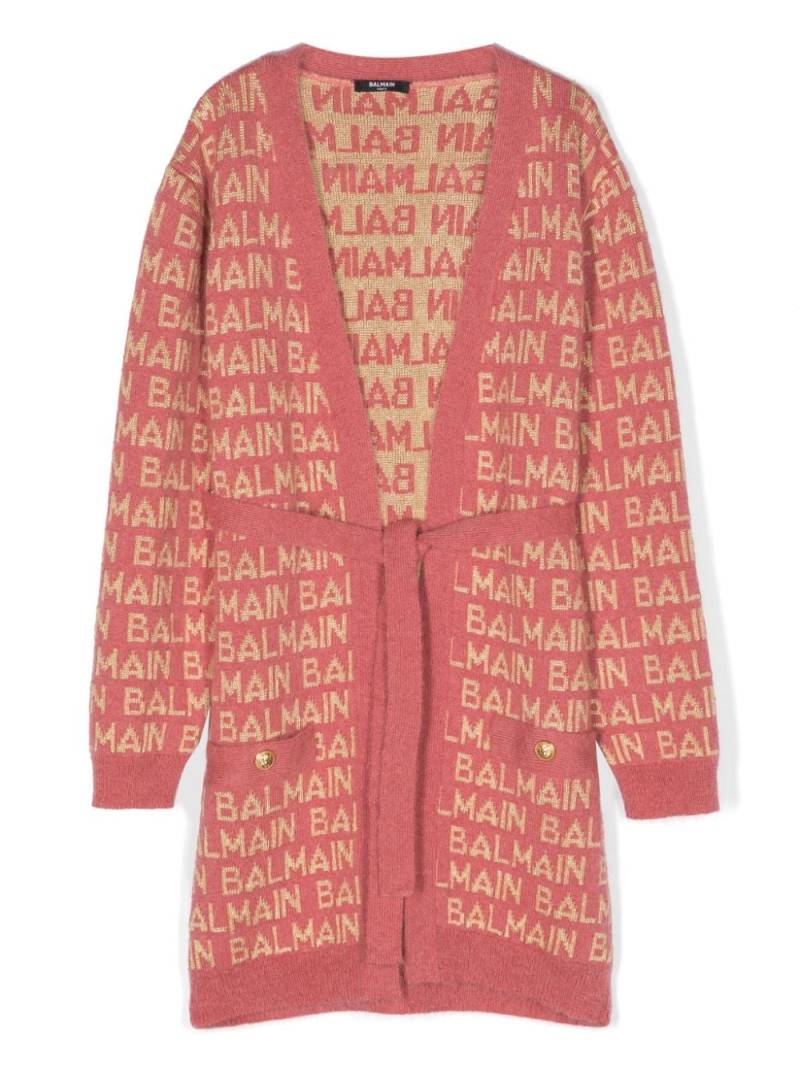 Balmain Kids Intarsien-Cardigan mit Gürtel - Rosa von Balmain Kids