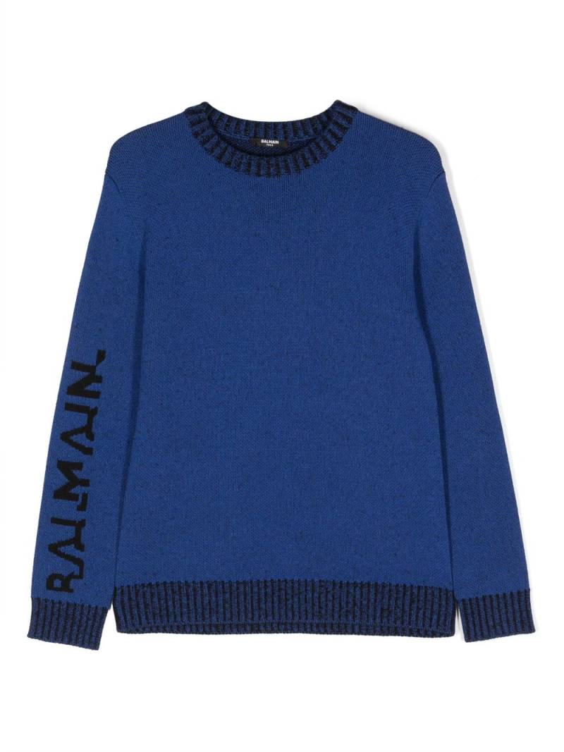 Balmain Kids Intarsien-Pullover mit Logo - Blau von Balmain Kids