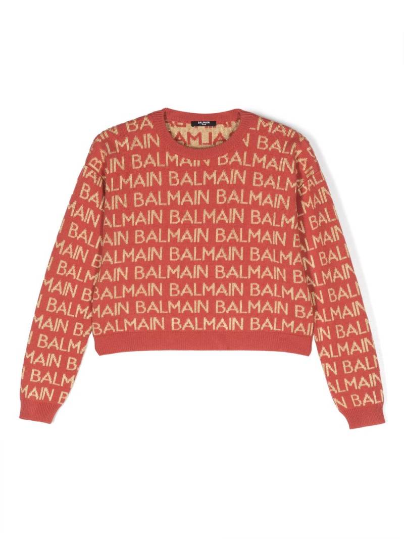 Balmain Kids Intarsien-Pullover mit Logo - Rot von Balmain Kids