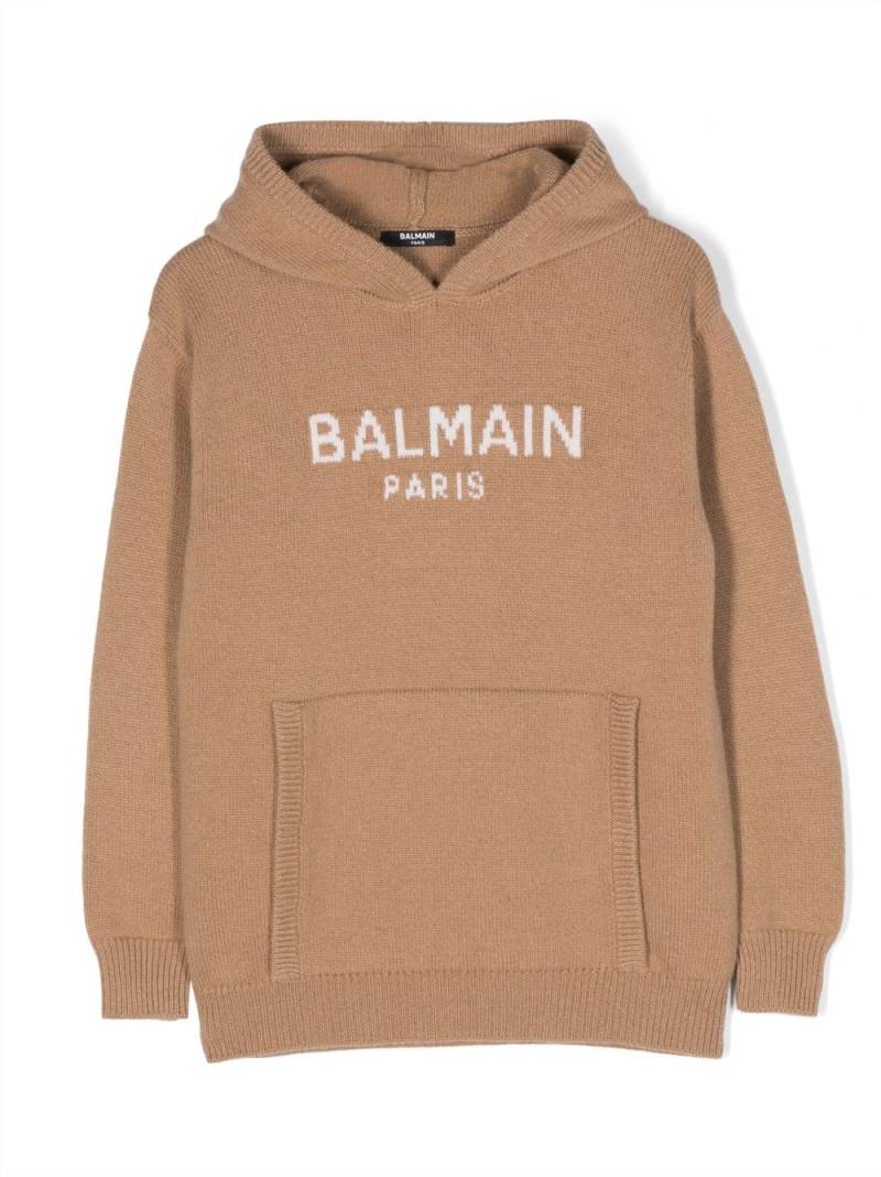 Balmain Kids Hoodie mit Intarsien-Logo - Braun von Balmain Kids