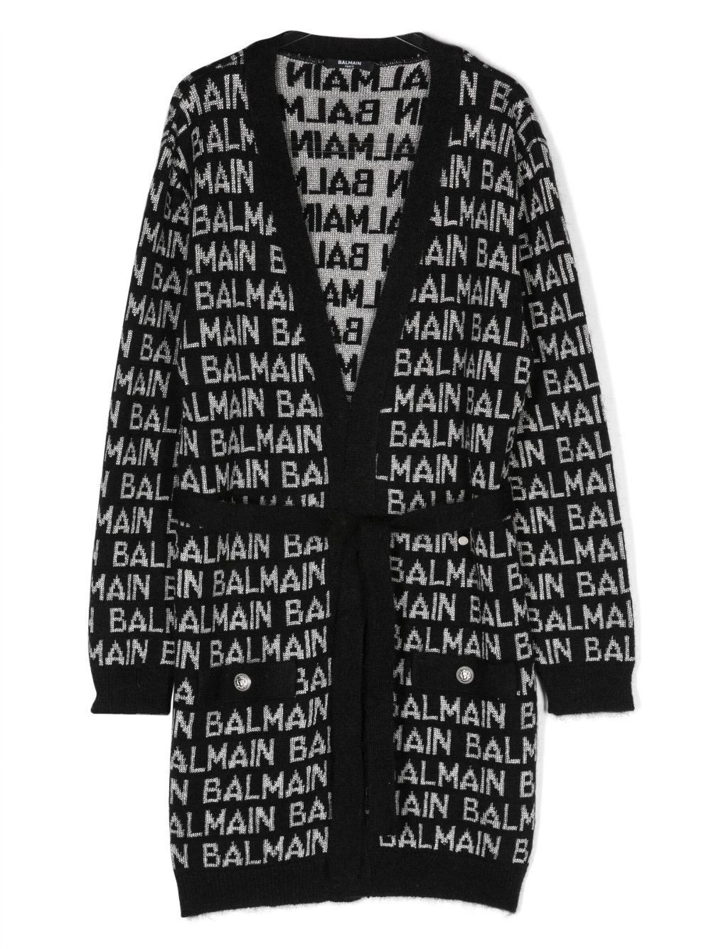 Balmain Kids Intarsien-Cardigan mit Gürtel - Schwarz von Balmain Kids