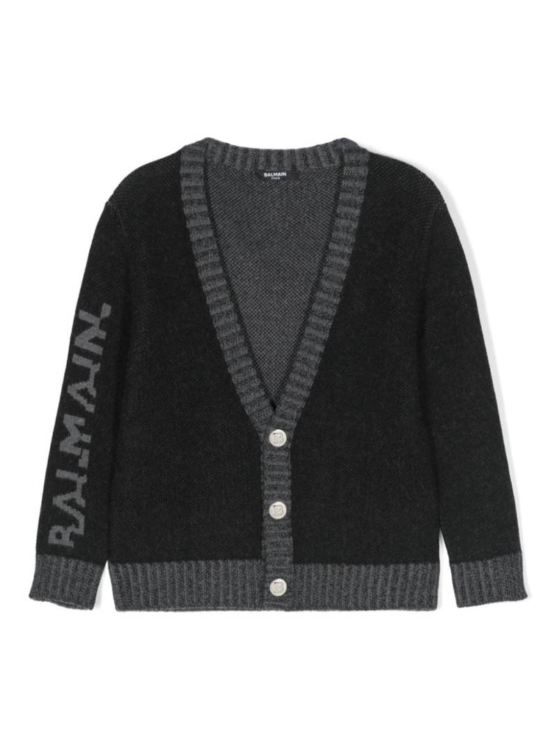 Balmain Kids Fein gestrickter Cardigan mit Logo - Grau von Balmain Kids