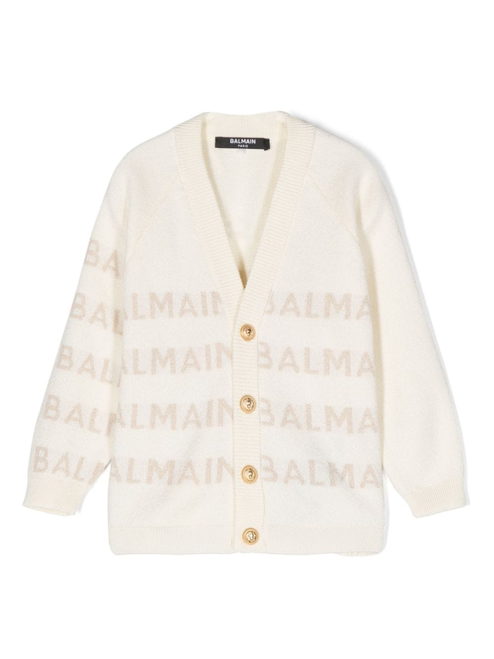 Balmain Kids Intarsien-Cardigan mit Logo - Nude von Balmain Kids