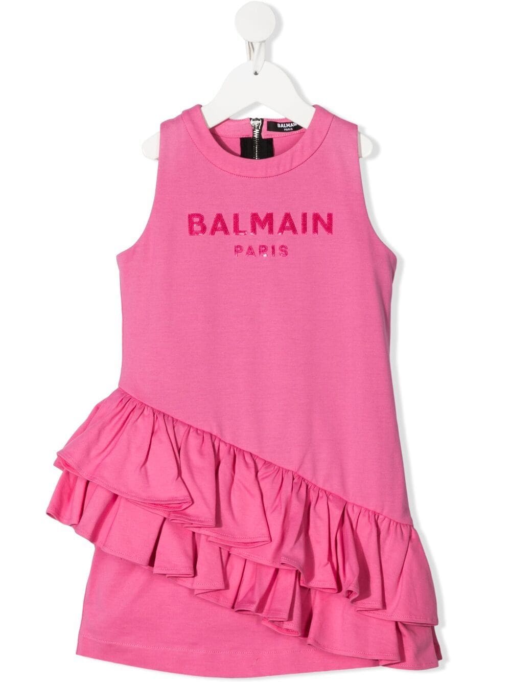 Balmain Kids Gerüschtes Kleid mit Logo-Print - Rosa von Balmain Kids