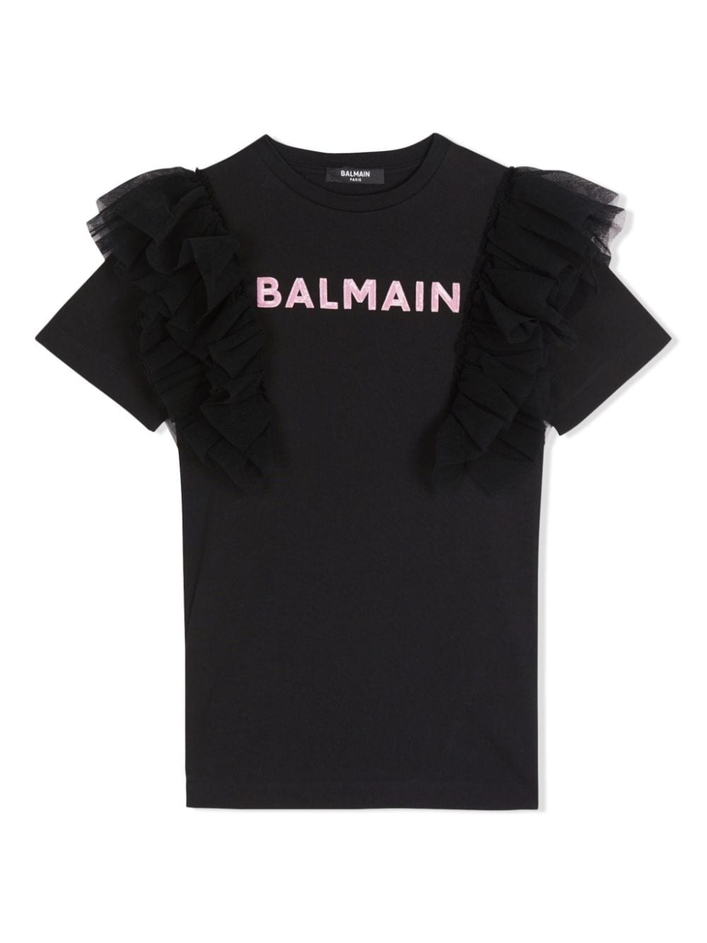 Balmain Kids Gerüschtes Kleid mit Logo-Print - Schwarz von Balmain Kids