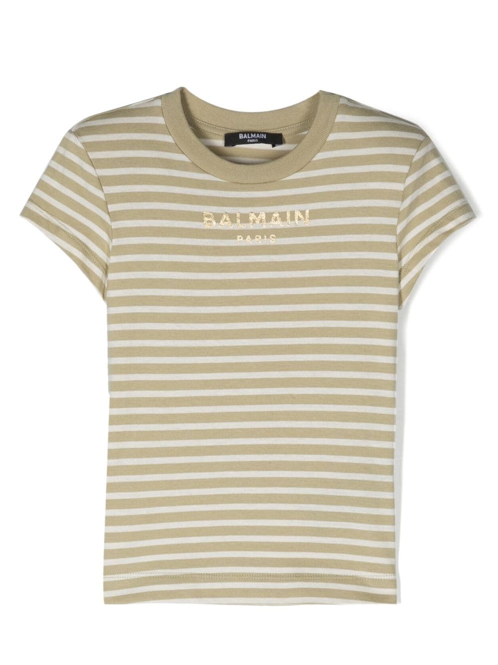 Balmain Kids Gestreiftes T-Shirt mit Logo-Print - Grün von Balmain Kids