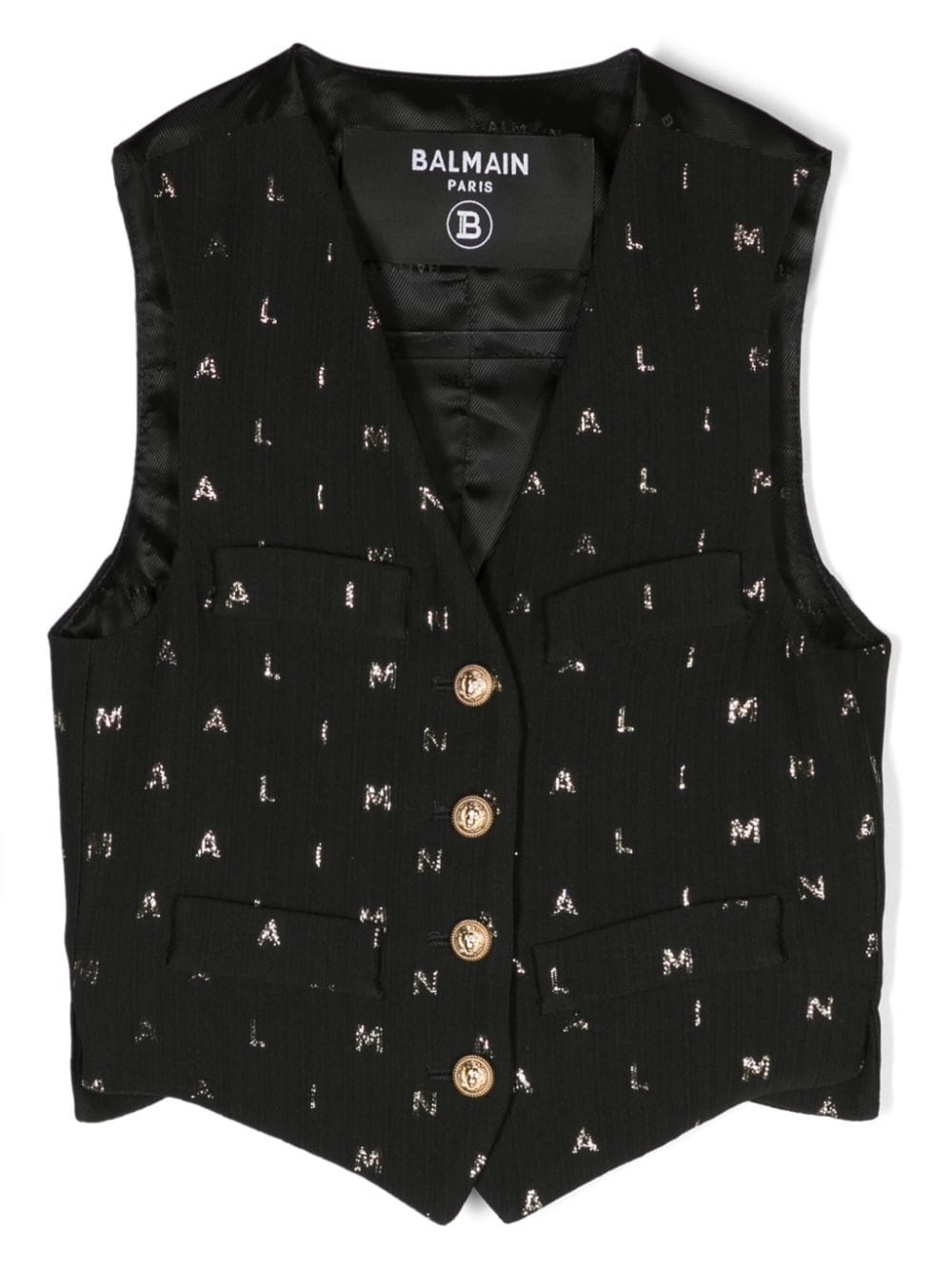 Balmain Kids Schurwoll-Weste mit Logo-Print - Schwarz von Balmain Kids