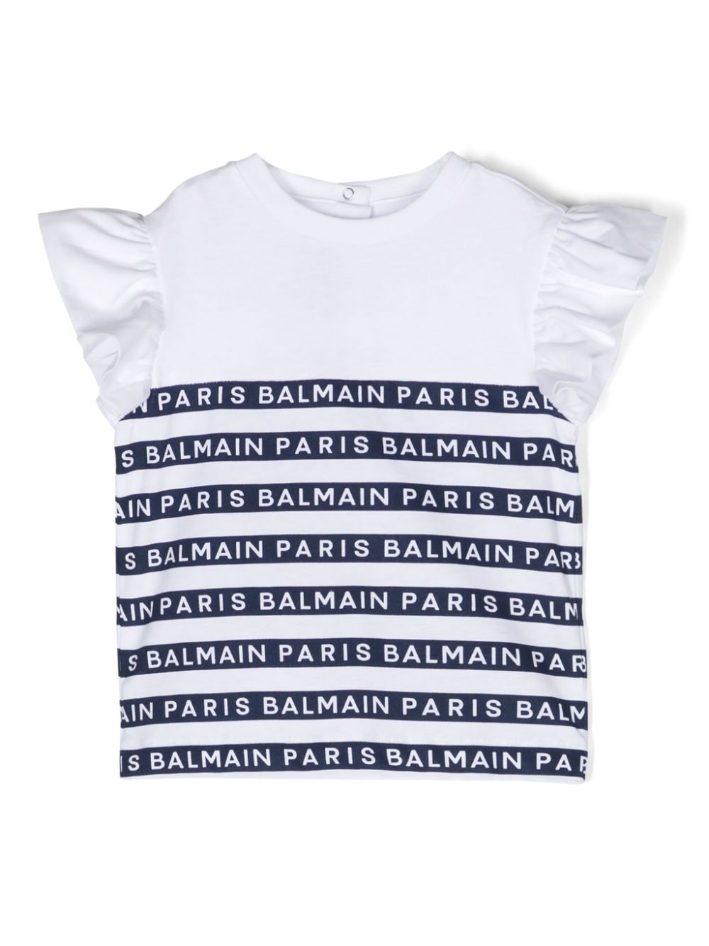 Balmain Kids Rüschenärmel-T-Shirt mit Logo-Streifen - Weiß von Balmain Kids