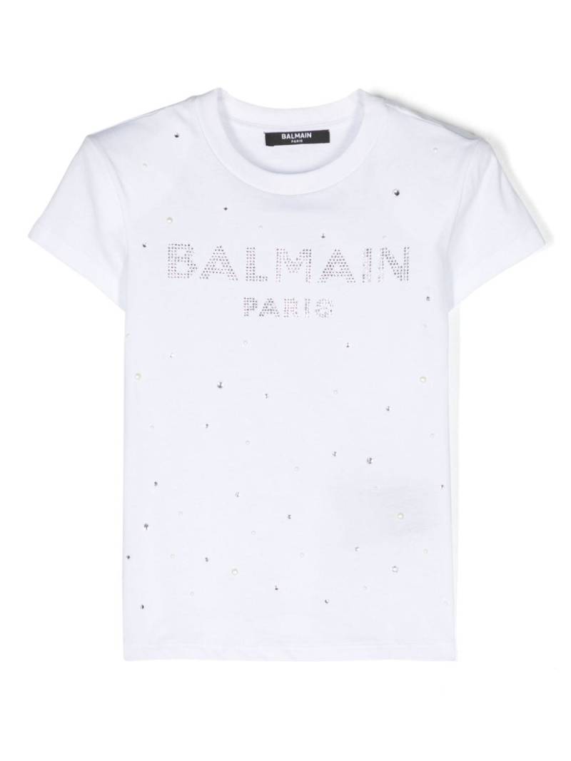 Balmain Kids T-Shirt mit Strass-Logo - Weiß von Balmain Kids