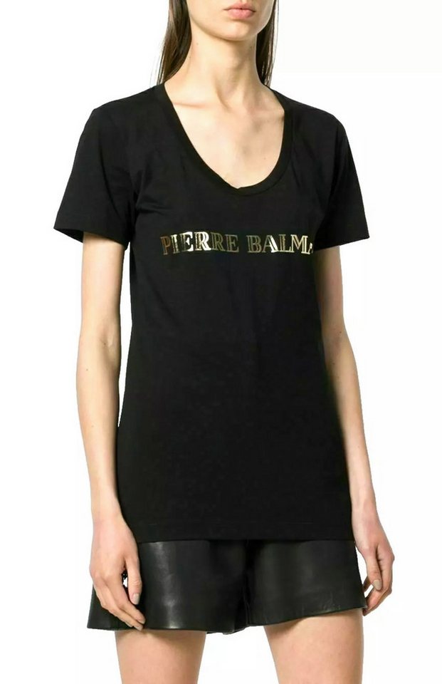 Balmain Paris T-Shirt Damen Pierre Balmain mit ikonischem Logo-Print Taillierter Schnitt, schmaler Passform, Goldfarbener Logo-Print von Balmain Paris