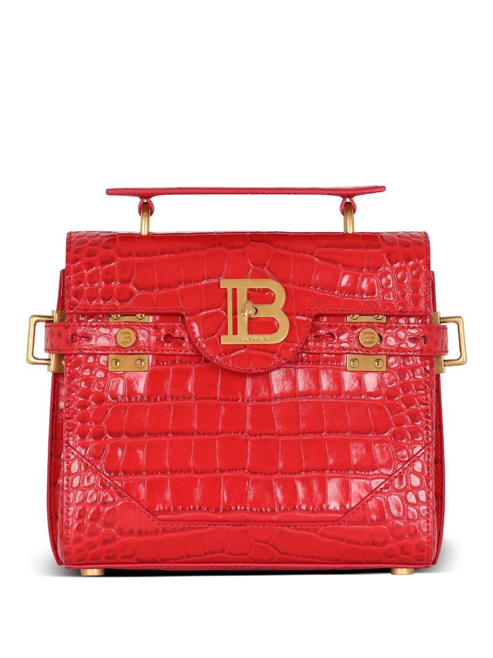 Balmain B-Buzz Schultertasche mit Kroko-Effekt 23cm - Rot von Balmain