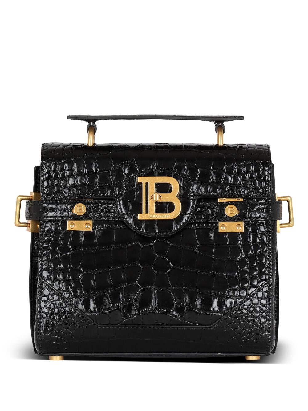 Balmain B-Buzz Schultertasche mit Kroko-Effekt 23cm - Schwarz von Balmain