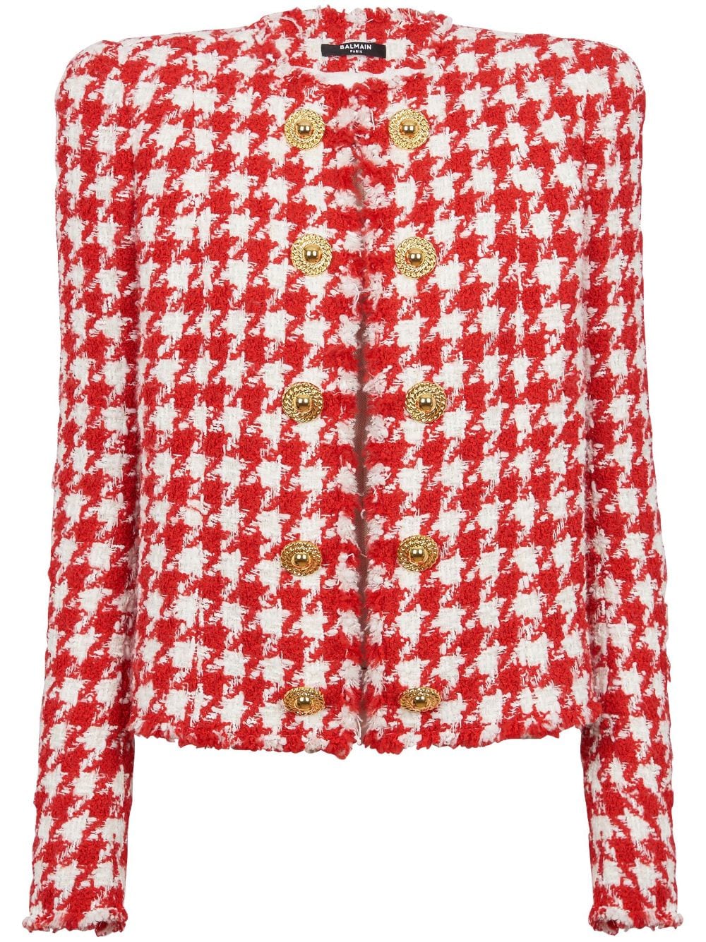 Balmain Tweed-Jacke mit Hahnentrittmuster - Rot von Balmain