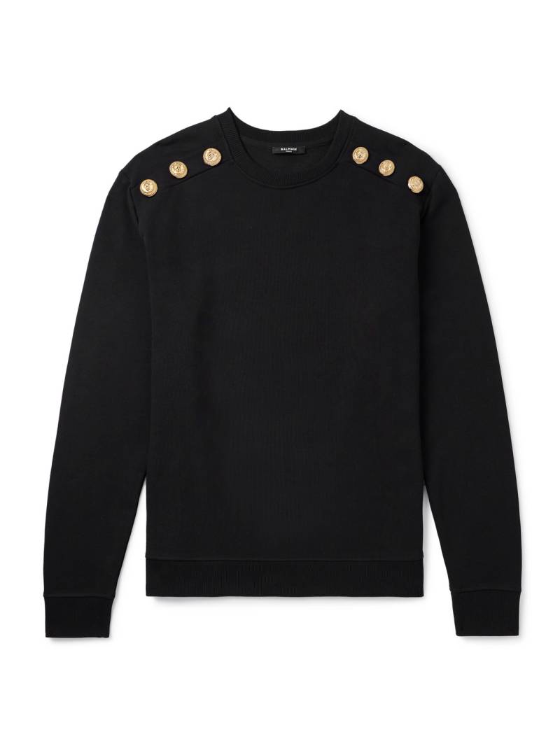 Balmain - Button-Embellished Cotton-Blend Sweatshirt - Men - Black - XXL von Balmain