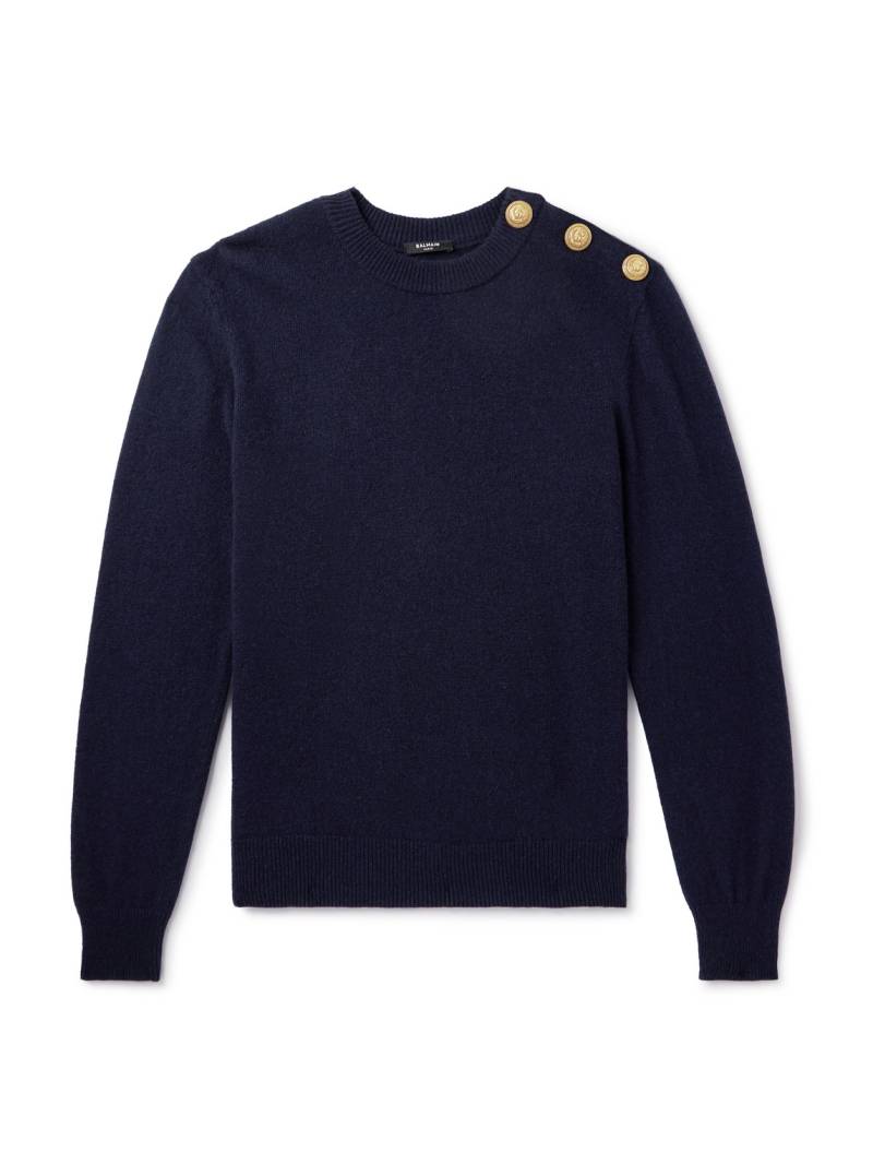 Balmain - Button-Embellished Recycled Cashmere and Wool-Blend Sweater - Men - Blue - XXL von Balmain
