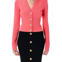 Balmain Damen Rippstrick-kardigan In Dunkelrosa von Balmain