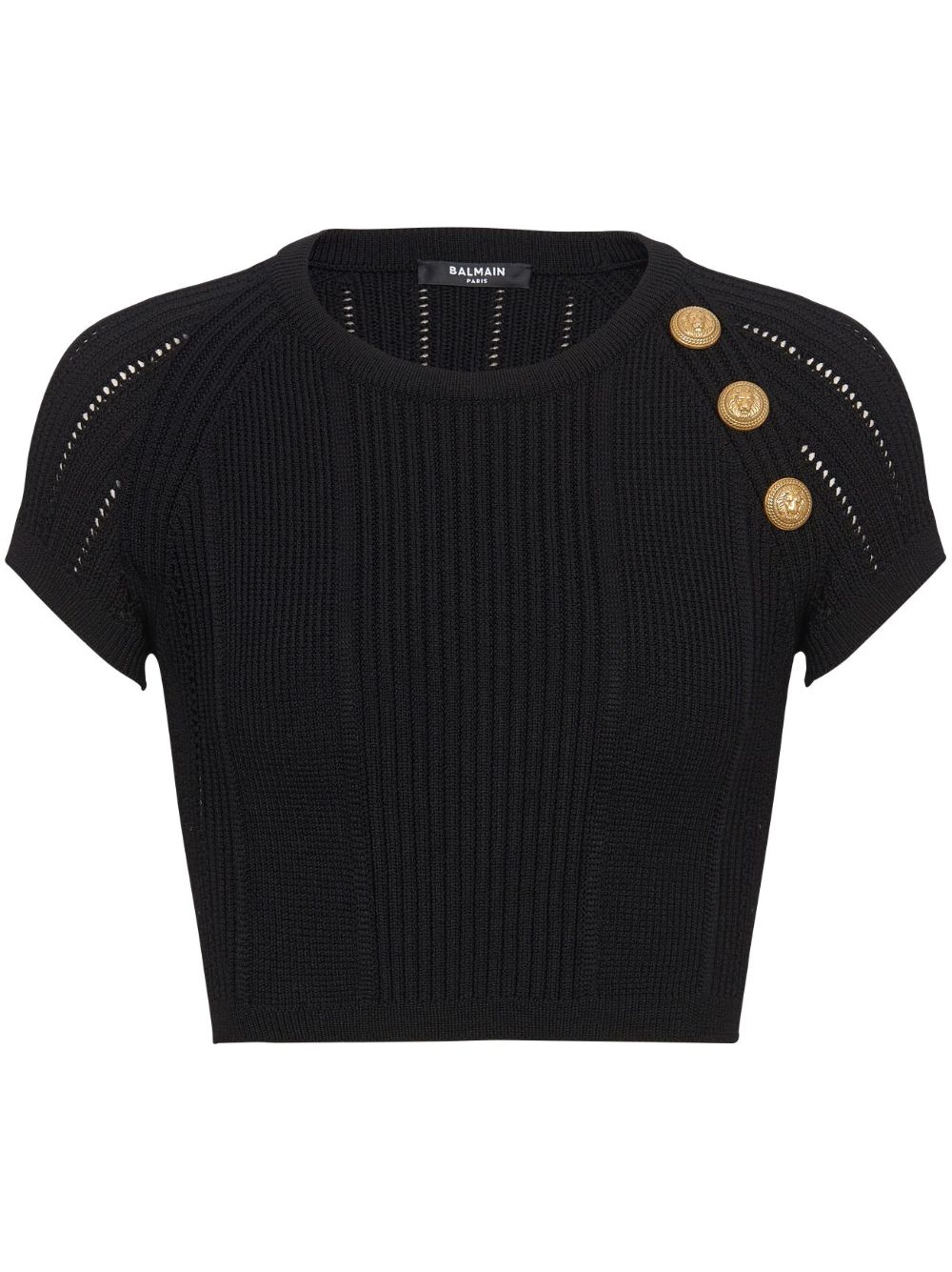 Balmain Gestricktes 3-Button Cropped-Top - Schwarz von Balmain