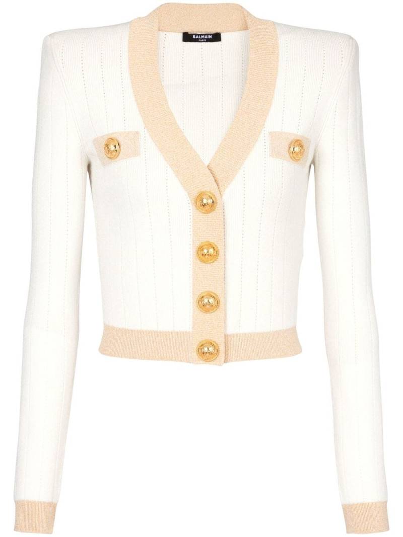 Balmain Gerippter Cropped-Cardigan - Nude von Balmain