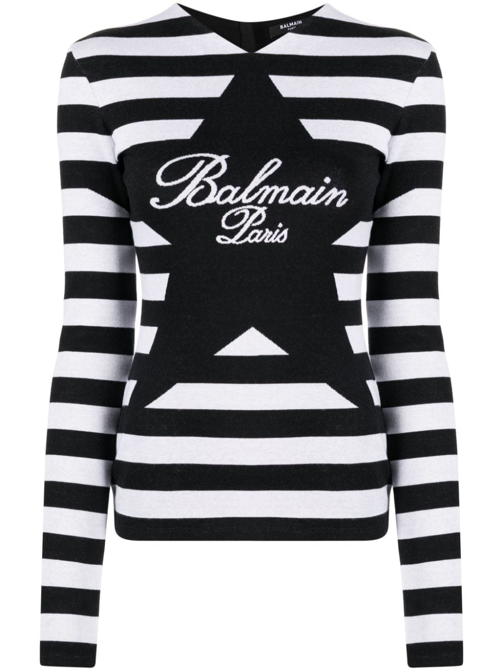 Balmain Gestreifter Pullover mit Intarsien-Logo - Schwarz von Balmain