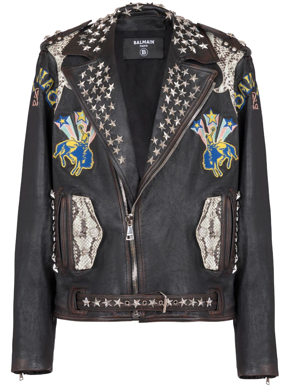 Balmain Lederjacke mit Logo-Stickerei - Schwarz von Balmain