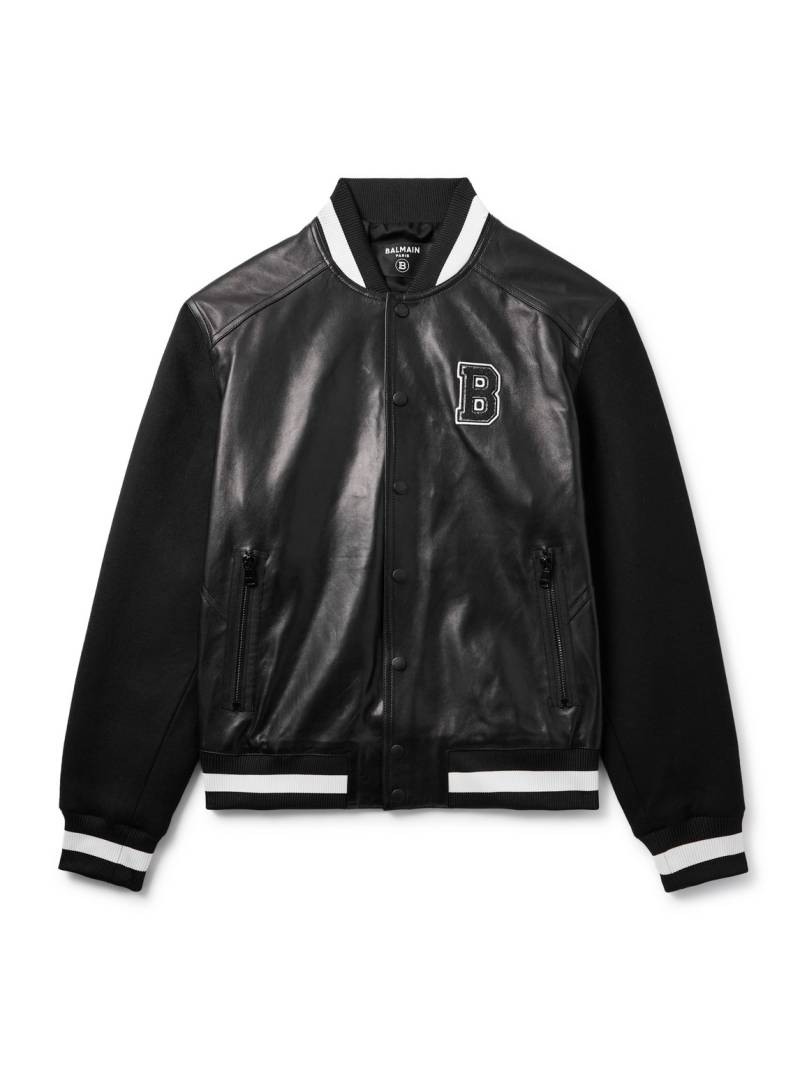 Balmain - Logo-Appliquéd Leather and Wool Varsity Jacket - Men - Black - IT 54 von Balmain