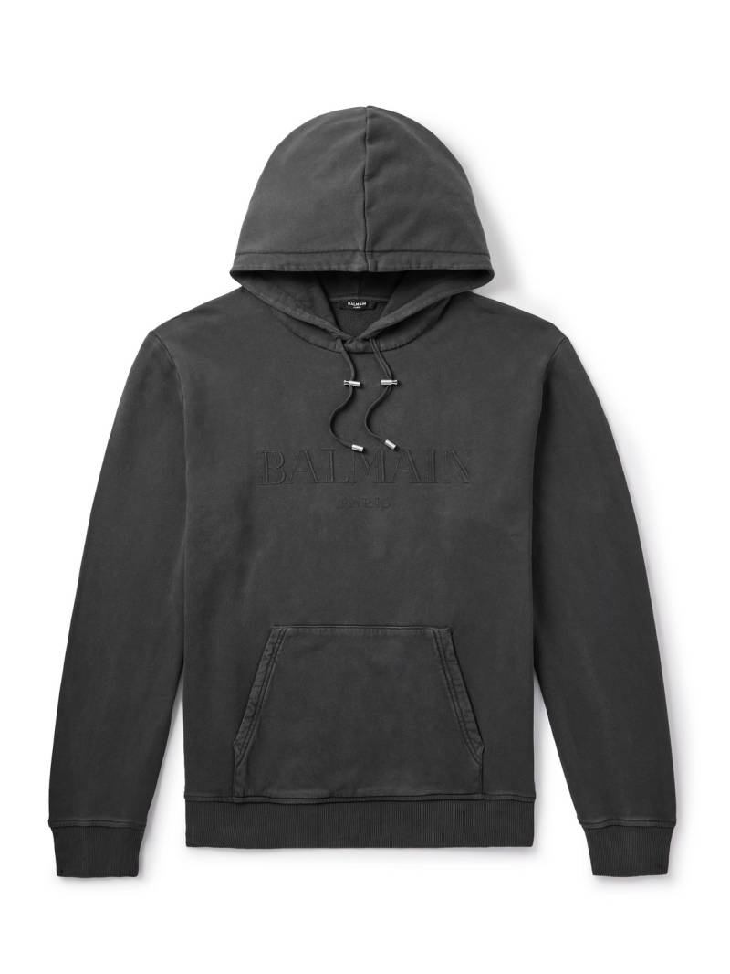 Balmain - Logo-Embroidered Cotton-Jersey Hoodie - Men - Gray - XXL von Balmain