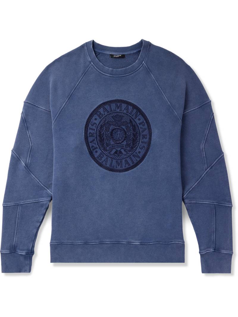 Balmain - Logo-Embroidered Cotton-Jersey Sweatshirt - Men - Blue - XXL von Balmain