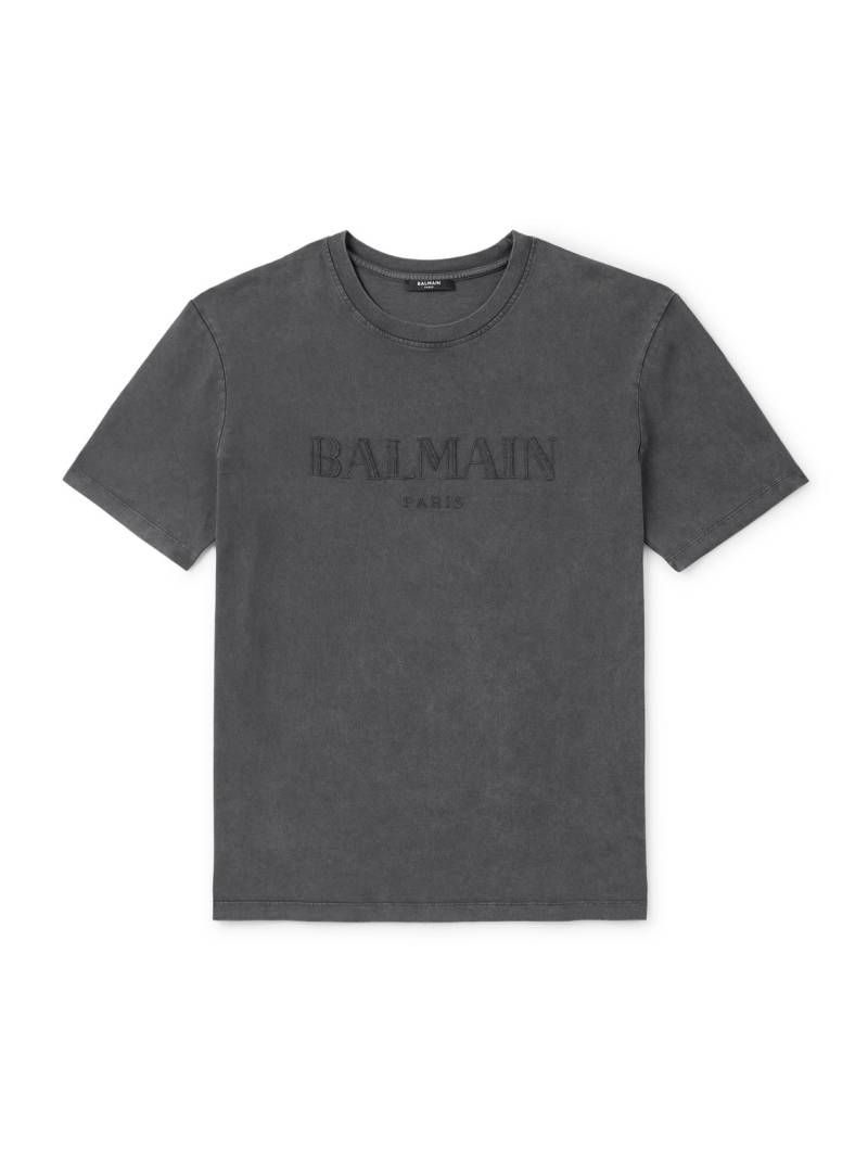 Balmain - Logo-Embroidered Cotton-Jersey T-Shirt - Men - Gray - XL von Balmain