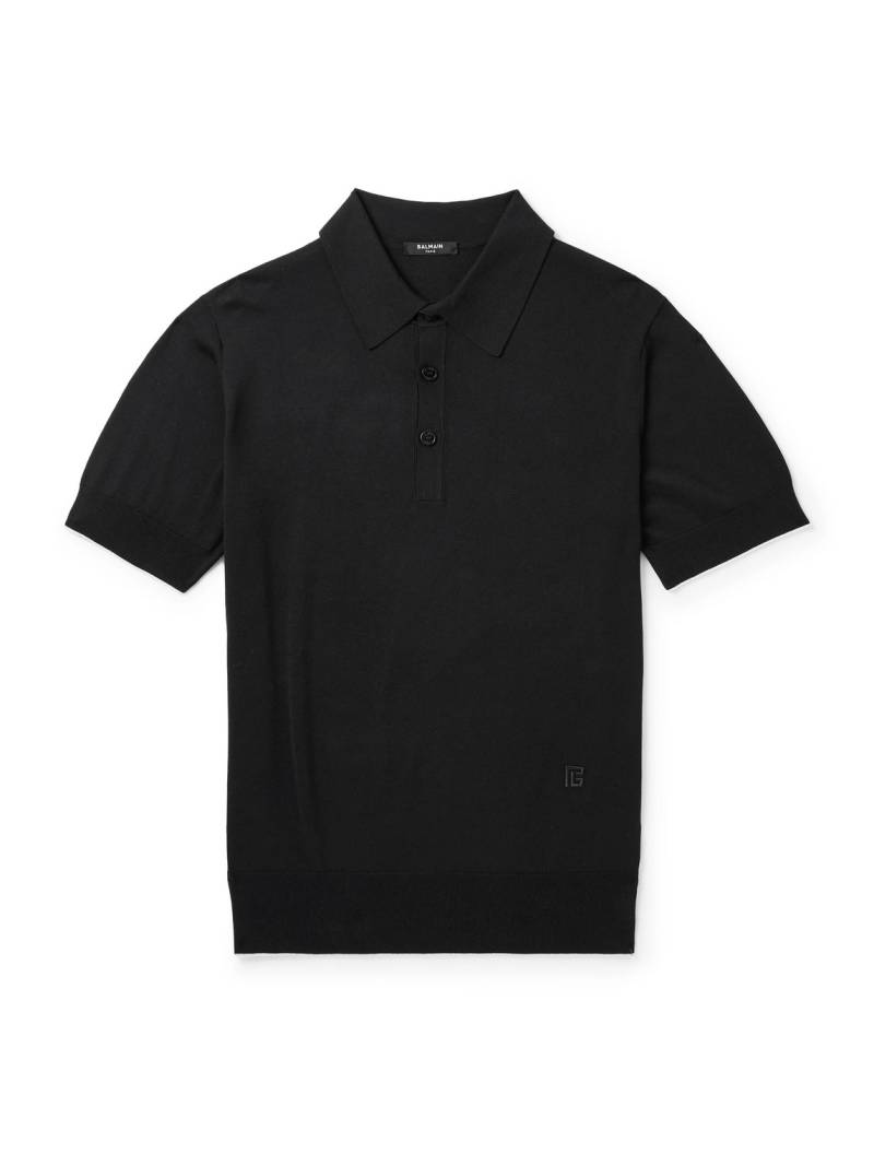 Balmain - Logo-Embroidered Silk-Blend Polo Shirt - Men - Black - L von Balmain