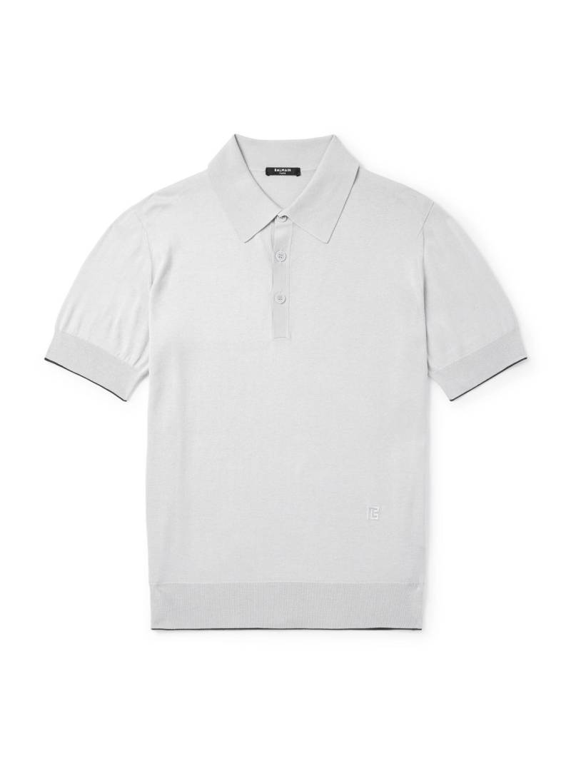 Balmain - Logo-Embroidered Silk-Blend Polo Shirt - Men - Gray - M von Balmain
