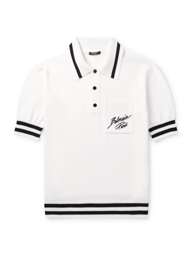 Balmain - Logo-Embroidered Striped Knitted Polo Shirt - Men - White - XL von Balmain