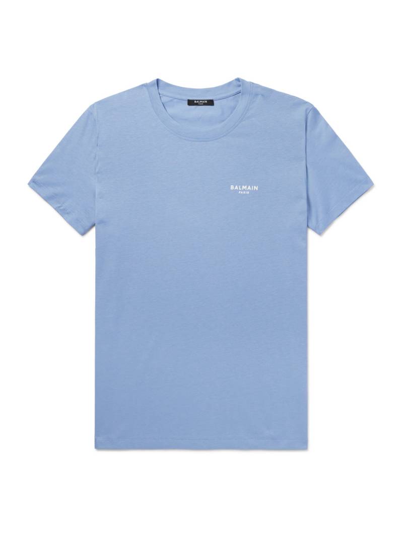 Balmain - Logo-Flocked Cotton-Jersey T-Shirt - Men - Blue - S von Balmain