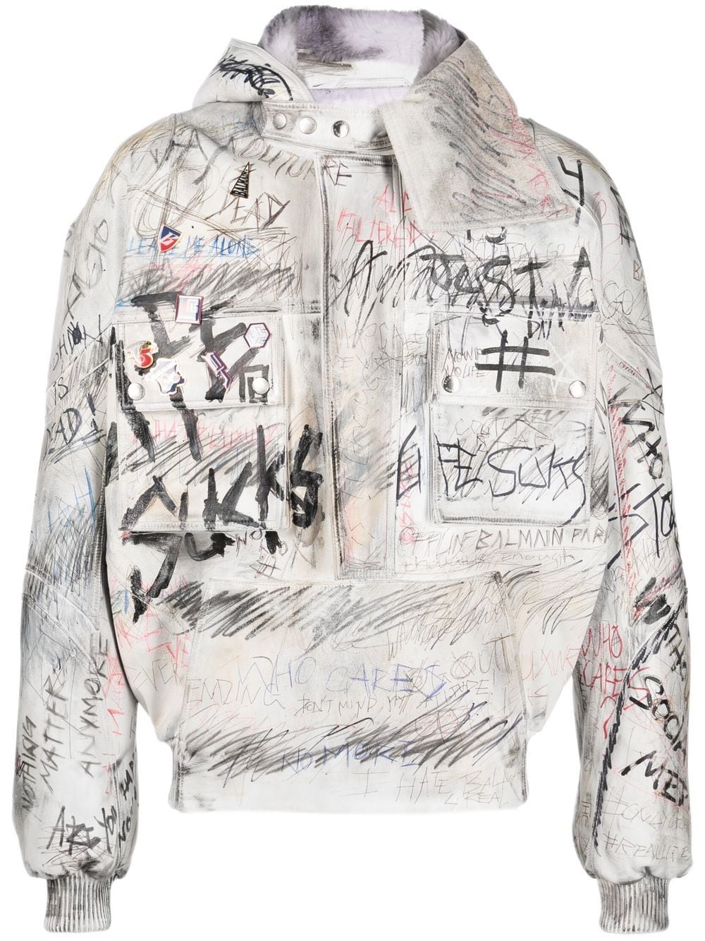 Balmain Pilotenjacke mit Graffiti-Print - Weiß von Balmain