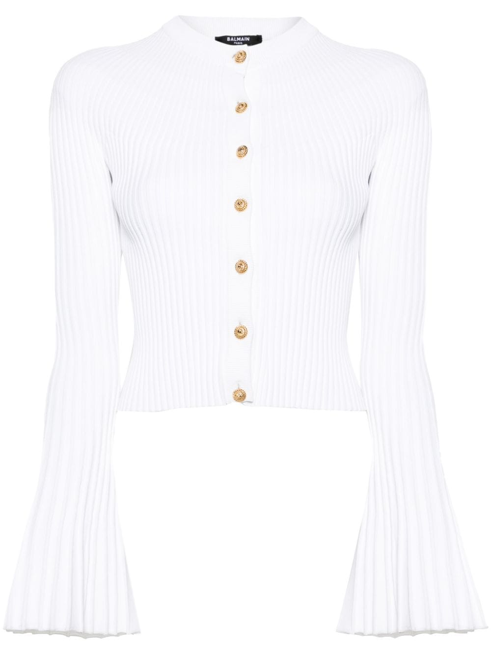 Balmain Plissierter Cropped-Cardigan mit ausgestellten Ärmeln - Weiß von Balmain