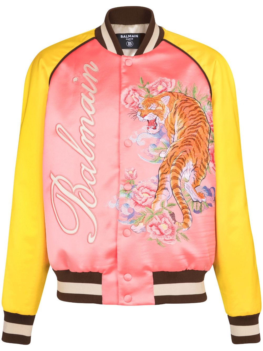 Balmain Satin-Bomberjacke mit Tigerstickerei - Rosa von Balmain