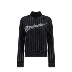 Balmain Schwarzer Rollkragenpullover Mit Kristalllogo von Balmain