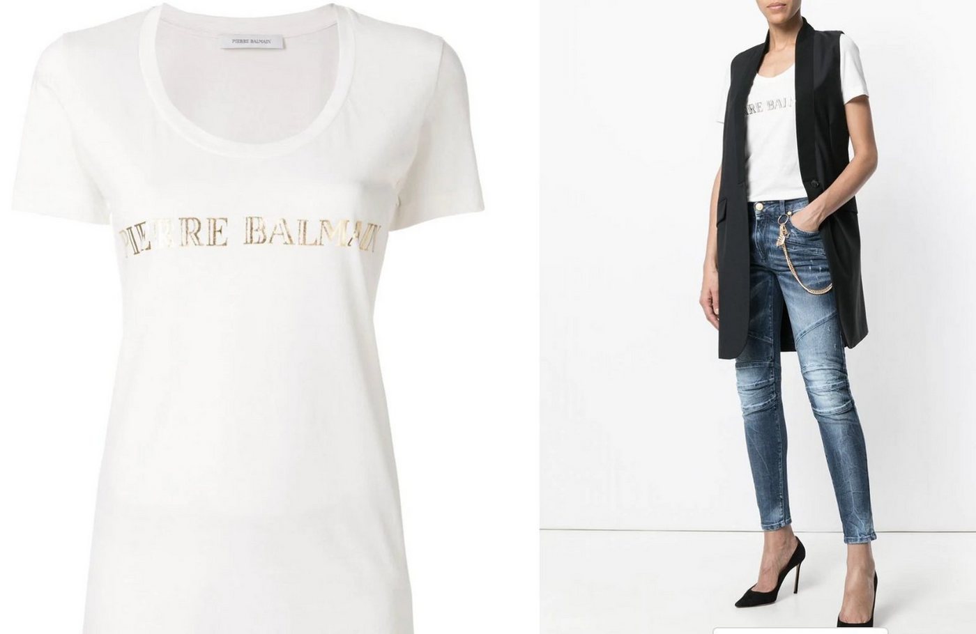 Balmain T-Shirt PIERRE BALMAIN ICONIC OFF-WHITE LOGOSHIRT LOGO BRAND SHIRT T-SHIRT TOP von Balmain