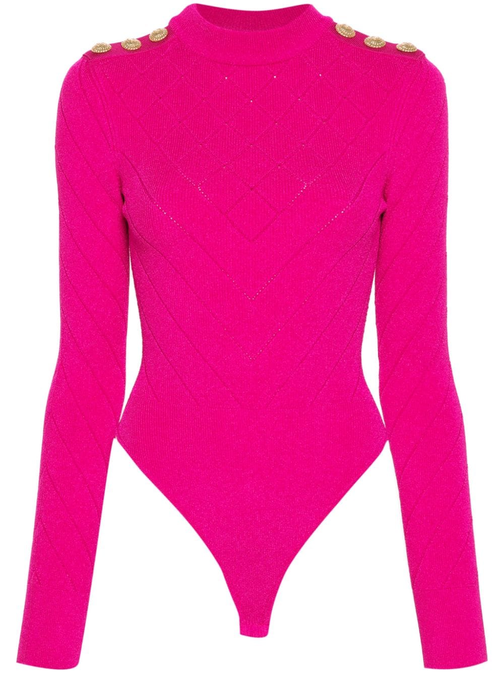 Balmain Gerippter Body mit Knopfdetail - Rosa von Balmain