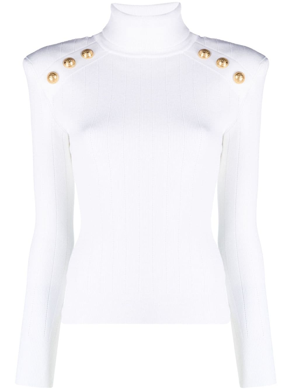 Balmain Gerippter Pullover mit Knöpfen - Weiß von Balmain