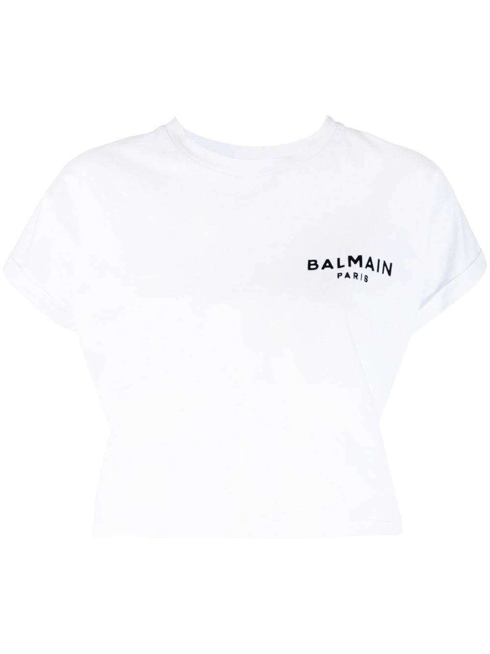 Balmain Cropped-T-Shirt mit geflocktem Logo - Weiß von Balmain