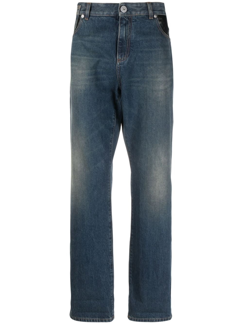 Balmain Straight-Leg-Jeans mit Ledertasche - Blau von Balmain
