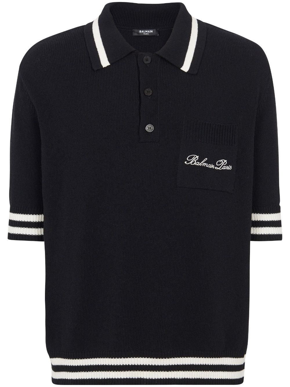 Balmain Gestreiftes Poloshirt mit Logo-Stickerei - Schwarz von Balmain