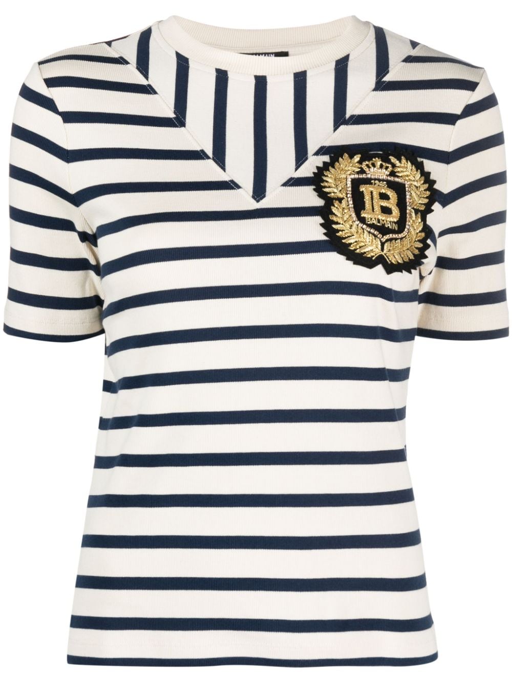 Balmain Geripptes T-Shirt mit Logo-Patch - Nude von Balmain